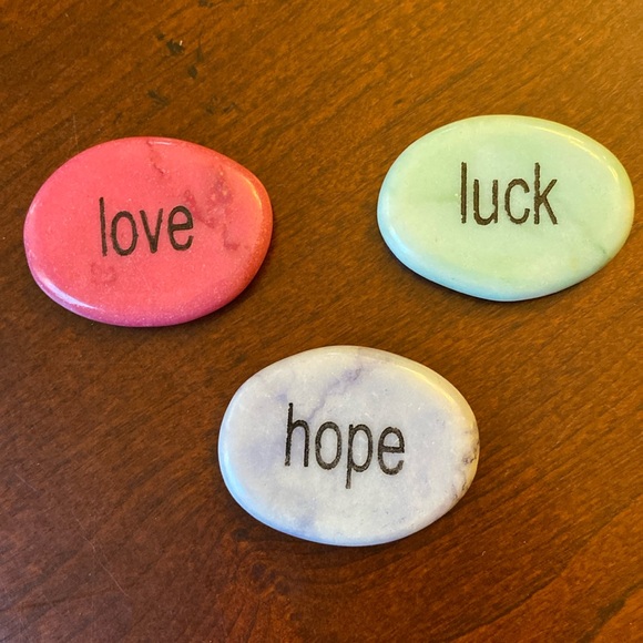 Hope, Love and Luck Inspiration Carved Polished Stones. Set of 3 with bag. - Picture 1 of 8